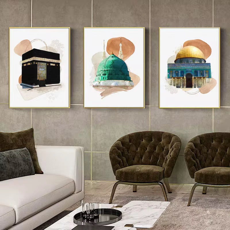 Gold white Marble Islamic Gold Framed Canvas